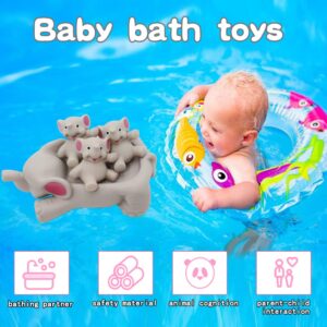 Bath Toys for Toddlers Infants 6 12 18 Months, Floating Bathtub Elephant Toys Squeak Rubber Animal 4 Piece Set, Pool Beach Party Gift for 1 2 3 4 Years Old Kids Boys Girls Water Fun and Shower Time