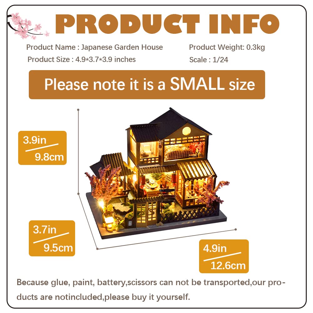 CUTEBEE Dollhouse Miniature House Kit with Furniture, DIY Wooden Dollhouse Tiny House Building Set for Adults and Teens, Creative Room Decor Gift for Family and Friends (Japanese Garden House)