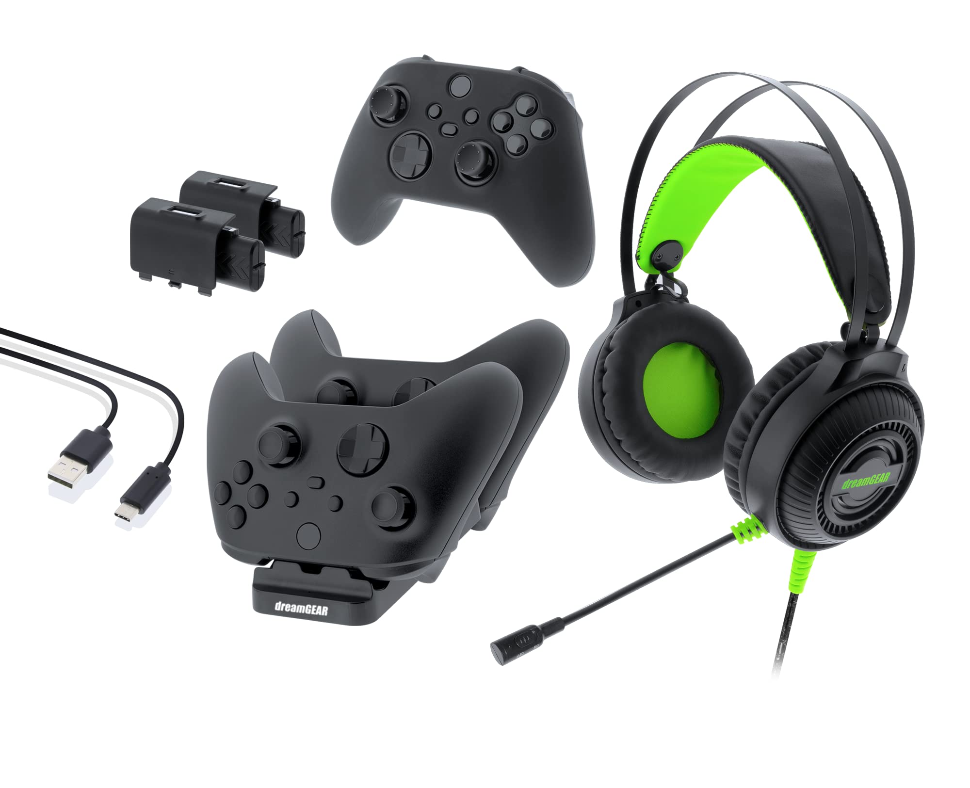 Gamers Kit for Xbox Series XS: Gaming Headset with 50mm Drivers, (2) Rechargeable Batteries, Controller Charger for Xbox Series XS,USB-C Cable, Controller Cover, Joystick Caps, (4) Battery Covers