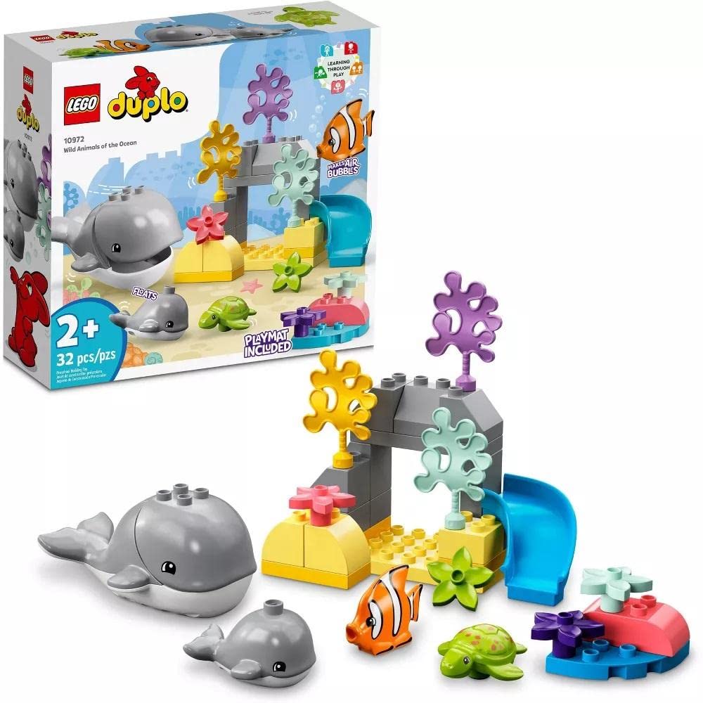 LEGO DUPLO Wild Animals of The Ocean Set 10972, with Whale and Turtle Sea Animal Figures & Playmat, Educational Toys with Fun Colors for Toddlers 2 Plus Years Old