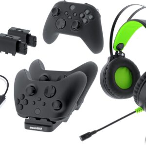 Gamers Kit for Xbox Series XS: Gaming Headset with 50mm Drivers, (2) Rechargeable Batteries, Controller Charger for Xbox Series XS,USB-C Cable, Controller Cover, Joystick Caps, (4) Battery Covers