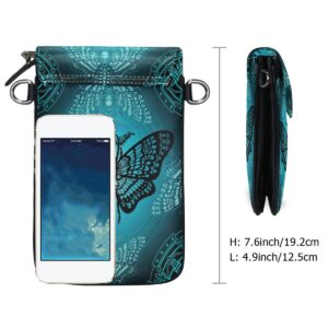 MNSRUU PU Leather Crossbody Bag Blue Skull Moth Butterfly Cell Phone Pouch Wallet with Credit Card Slots Small Shoulder Bag with Strap for Women