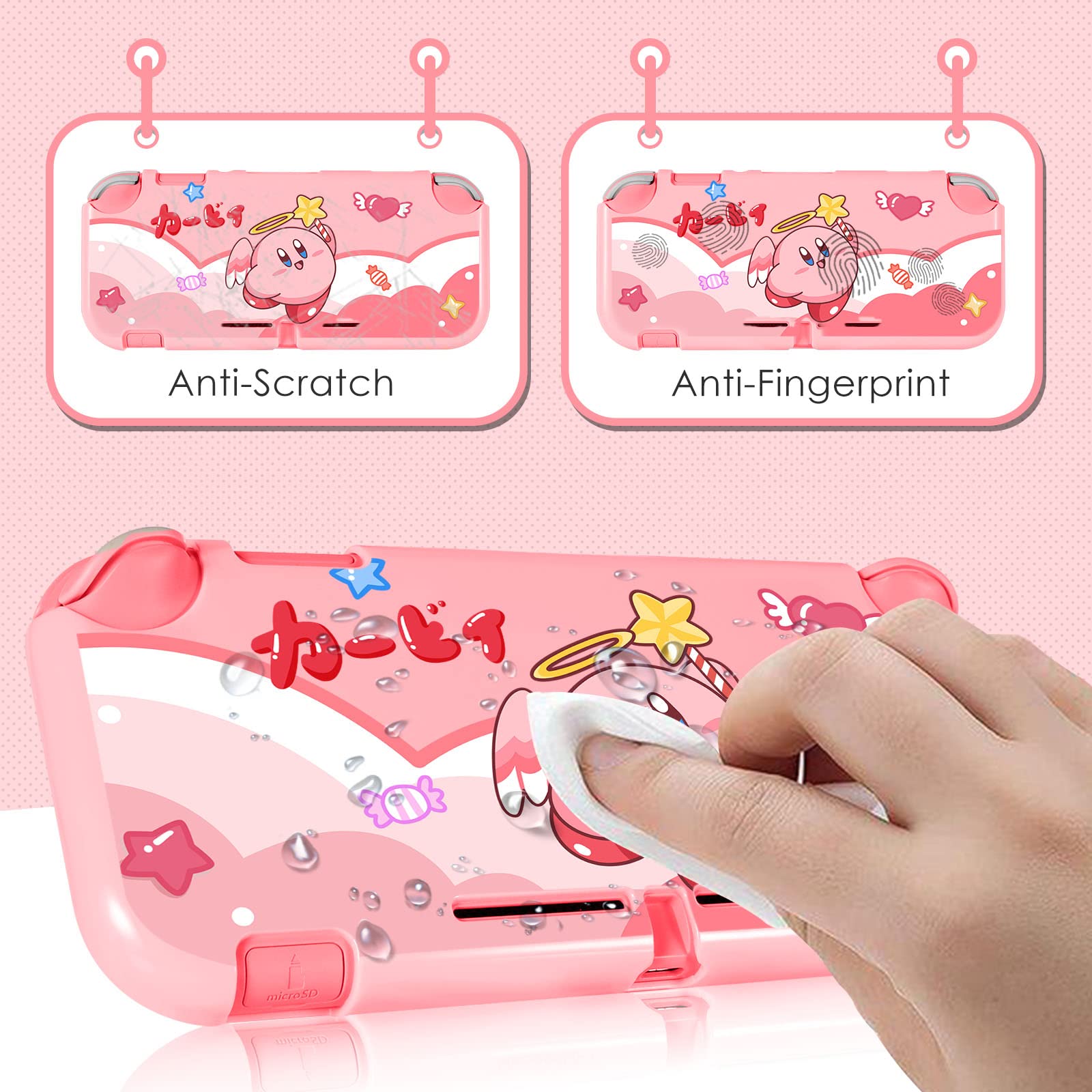 oqpa for Nintendo Switch Lite 2019 Case for Girls Boys Kids Cute Kawaii Anime Cartoon Character Design Cool Fun Protective Cases Hard Shell Cover with Screen Protector Glass for Switch Lite,Kirb