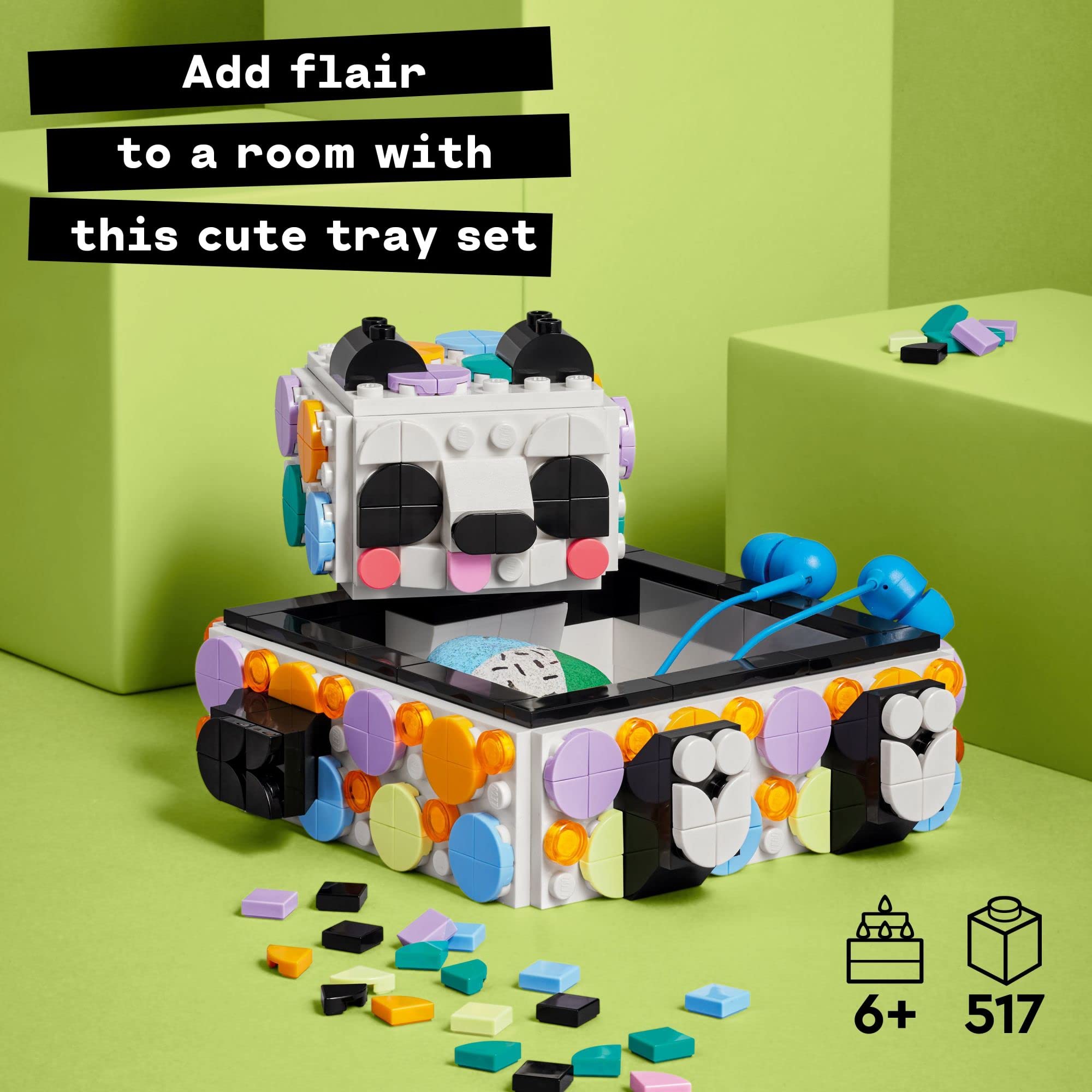 LEGO DOTS Cute Panda Tray 41959 Toy Crafts Set, DIY Jewelry Box, Desk Tidy or Storage Trays, Personalisable Animal Gift Idea for Kids Age 6 Plus