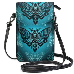 mnsruu pu leather crossbody bag blue skull moth butterfly cell phone pouch wallet with credit card slots small shoulder bag with strap for women