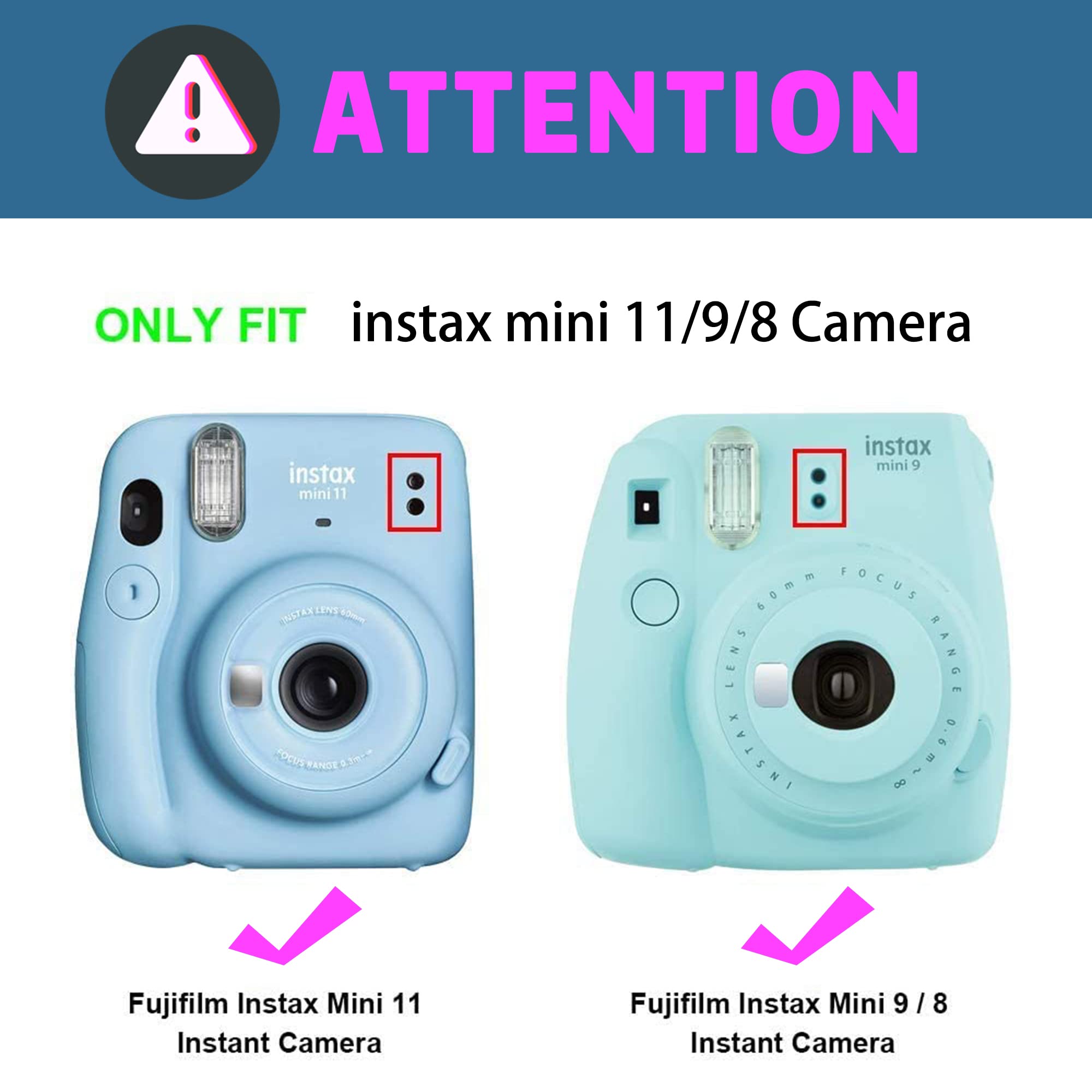 Camera Case Compatible with Fujifilm Instax Mini 11/ 9/ 8/ 8+ Instant Camera with Adjustable Strap and Pocket (White)