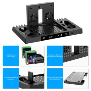 FYOUNG Upgraded Vertical Cooling Stand for Xbox Series X with Controller Charger Station Dock, Dual Suction Cooler Fan System Stand Accessories with 8 Game Storage Organizer, Headset Hanger