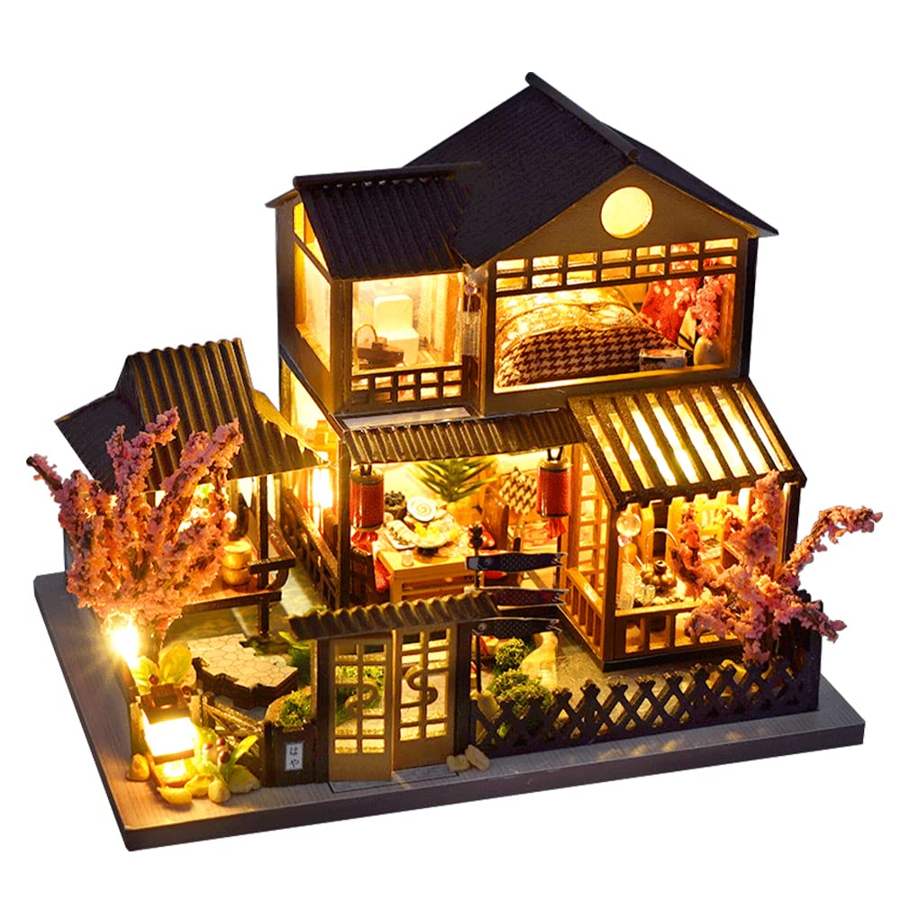 CUTEBEE Dollhouse Miniature House Kit with Furniture, DIY Wooden Dollhouse Tiny House Building Set for Adults and Teens, Creative Room Decor Gift for Family and Friends (Japanese Garden House)