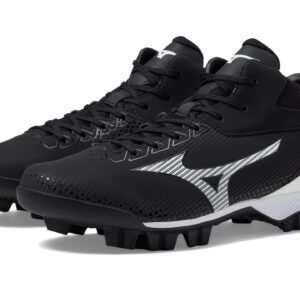 Mizuno Men's Wave Lightrevo MID Baseball Shoe, Black-White, 10.5