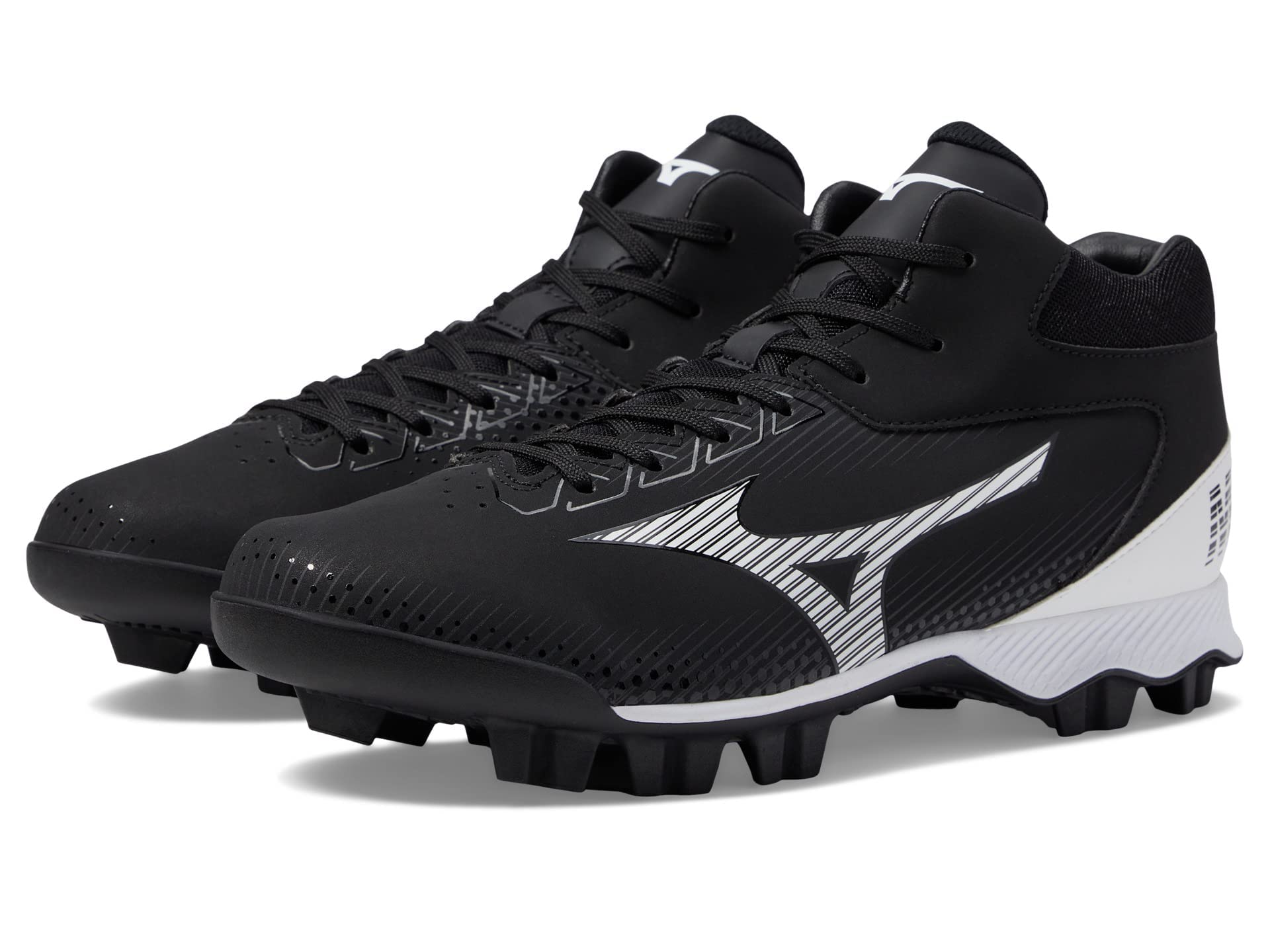 Mizuno Men's Wave Lightrevo MID Baseball Shoe, Black-White, 10.5