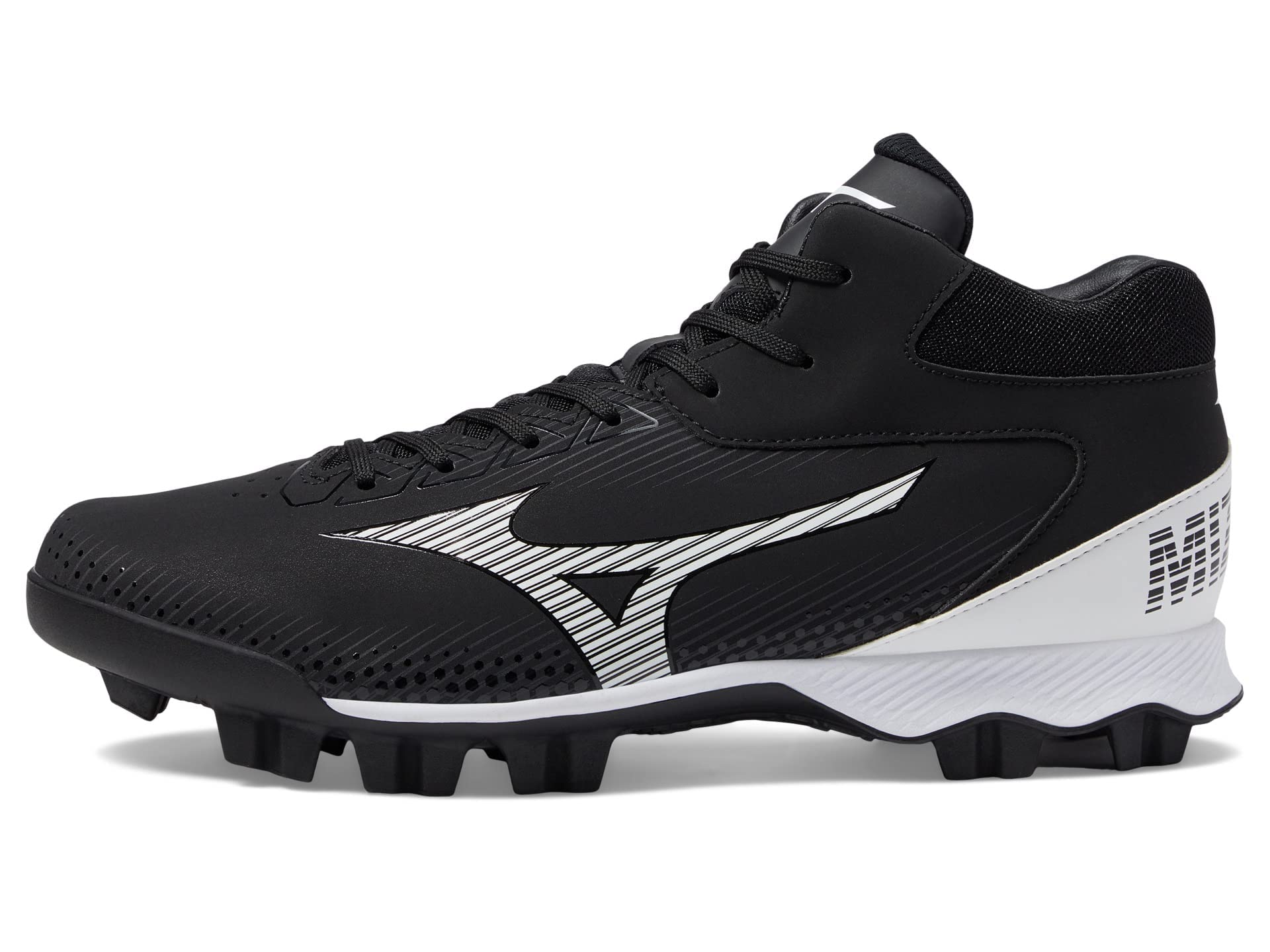 Mizuno Men's Wave Lightrevo MID Baseball Shoe, Black-White, 10.5