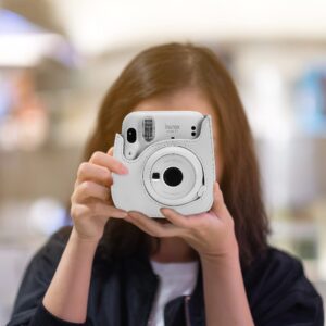 Camera Case Compatible with Fujifilm Instax Mini 11/ 9/ 8/ 8+ Instant Camera with Adjustable Strap and Pocket (White)