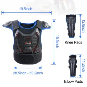 StarknightMT Kids Motorcycle Armor Suit Dirt Bike Gear， Youth Motocross Riding Protector with Knee Elbow Arm Shoulder Protection Pad for Cycling Off-Road Riding Skiing Skating (Blue)