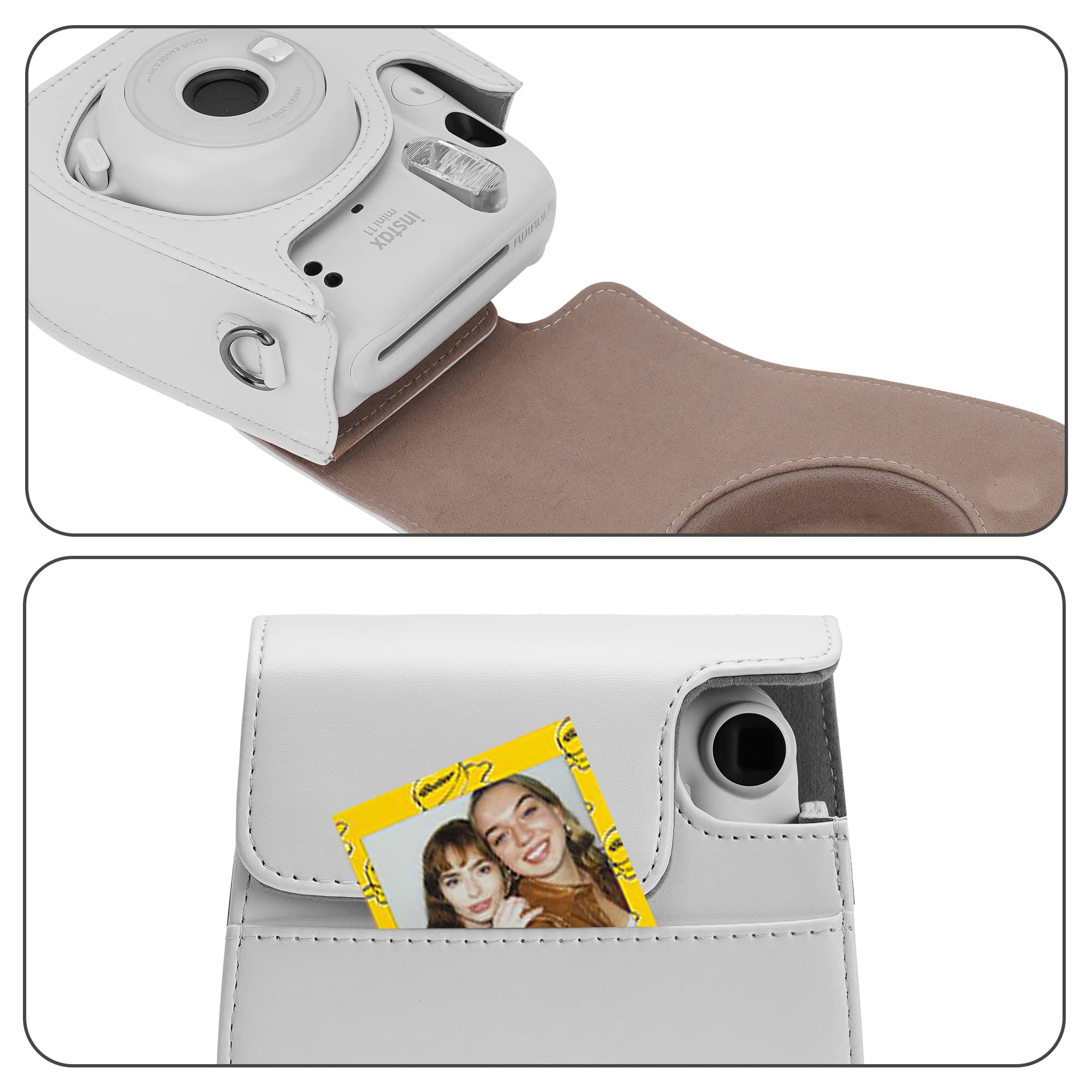 Camera Case Compatible with Fujifilm Instax Mini 11/ 9/ 8/ 8+ Instant Camera with Adjustable Strap and Pocket (White)