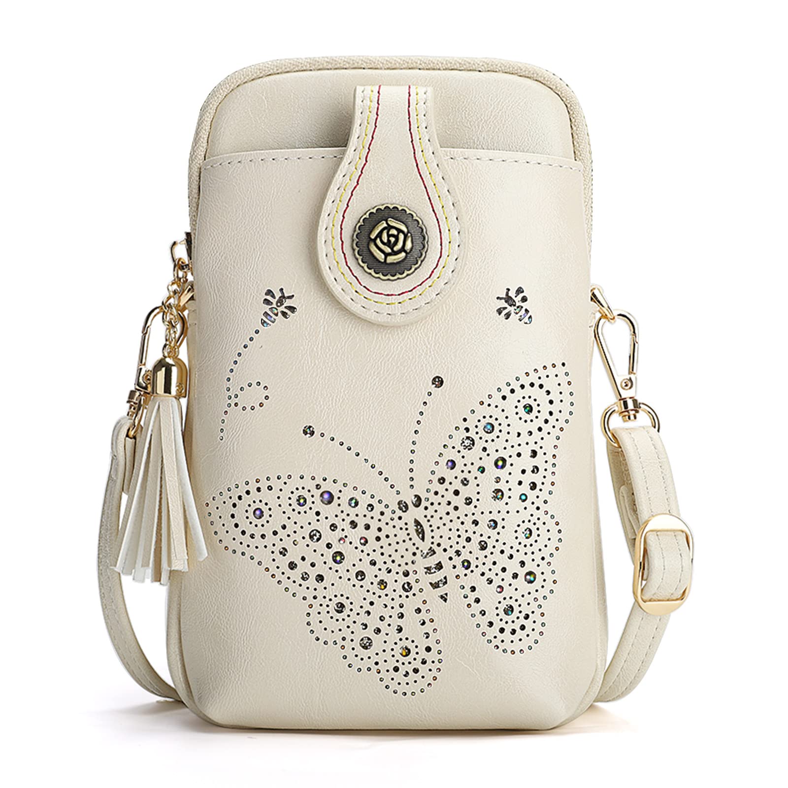 APHISON Small Crossbody Bags for Women, Lightweight Mini Cute Cell Phone Purse for Women with Tassel and Shining Butterfly