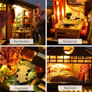 CUTEBEE Dollhouse Miniature House Kit with Furniture, DIY Wooden Dollhouse Tiny House Building Set for Adults and Teens, Creative Room Decor Gift for Family and Friends (Japanese Garden House)