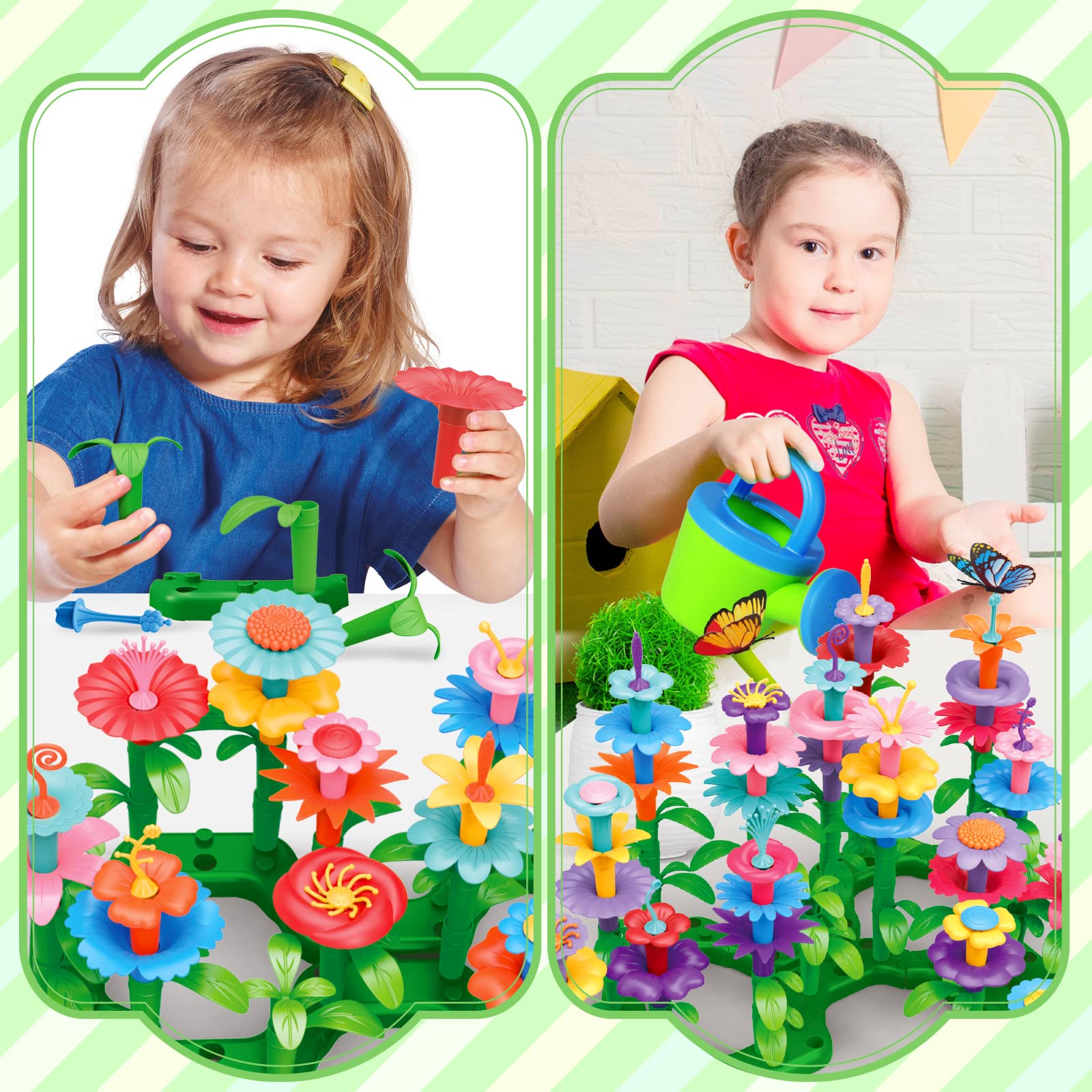 BainGesk Toys for 3, 4, 5, 6 Year Old Girls, Preschool Flower Garden Building Set - 148pcs, Educational STEM Gardening Toy, Ideal Christmas & Birthday Gift for Kids & Toddlers Age of 2-4