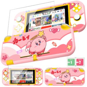 oqpa for nintendo switch lite 2019 case for girls boys kids cute kawaii anime cartoon character design cool fun protective cases hard shell cover with screen protector glass for switch lite,kirb