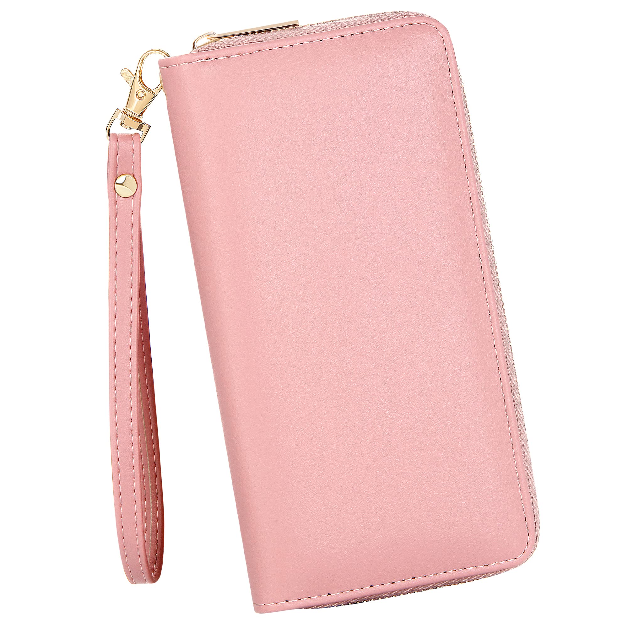 KUKOO Women’s Zip Around Wallet Phone Clutch Purse Card Holder Organizer Wristlet PINK