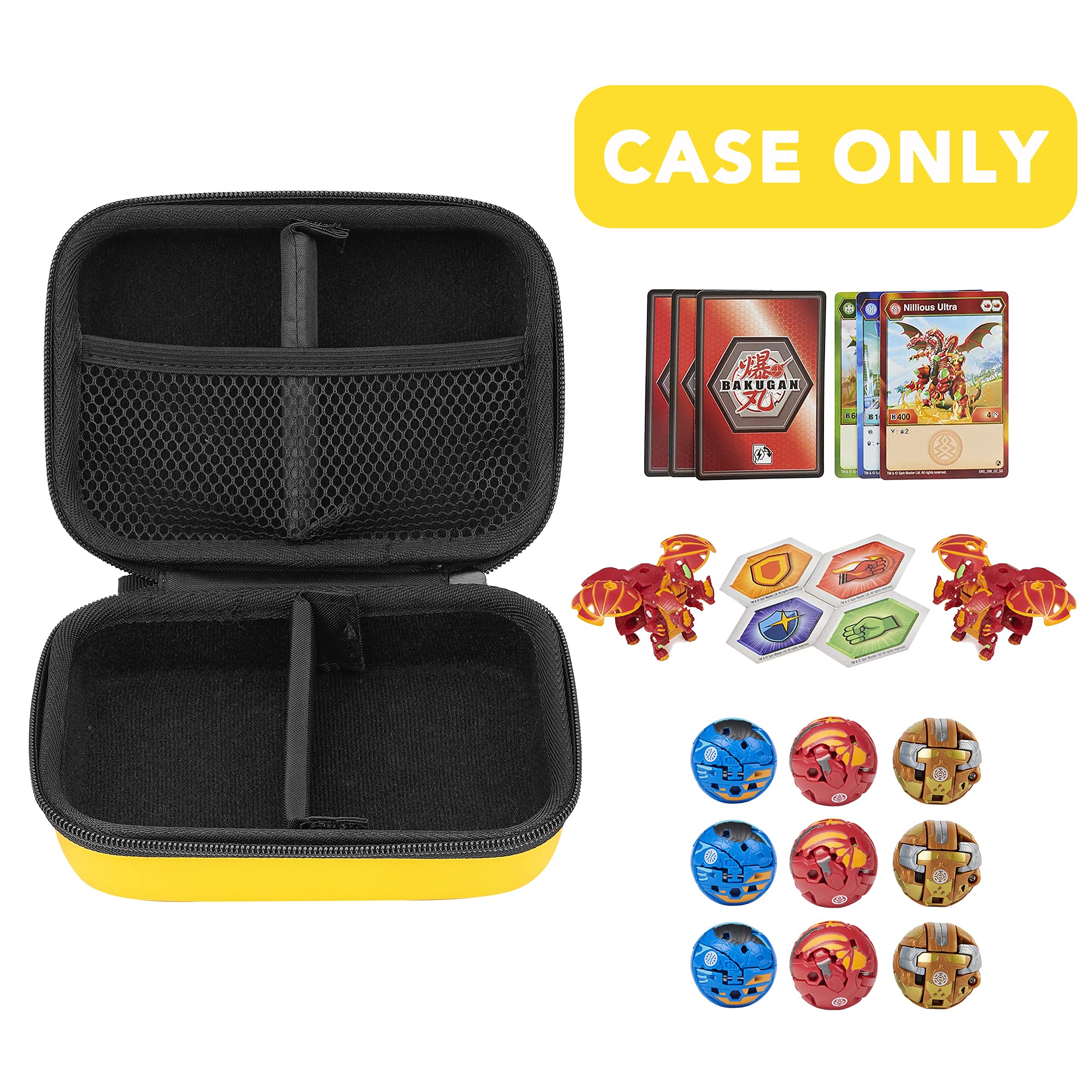 TONYLAIJIANTAO Toy Storage Organizer Case Compatible with Bakugan Armored Alliance Collectible Action Figures, BakuCores, Bakugan Ultra and Trading Cards (Case Only) (Yellow)