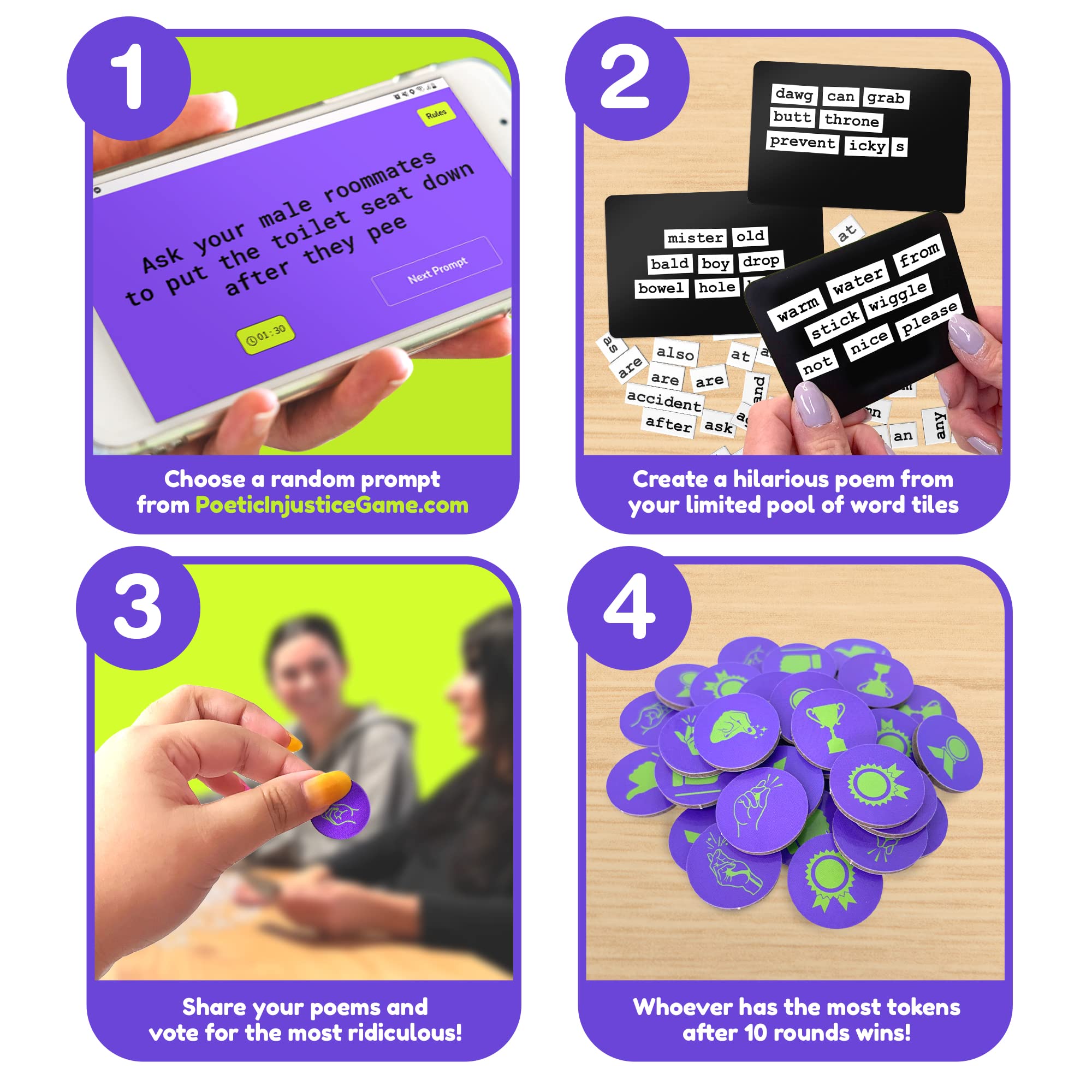 Poetic Injustice - A Word Game Where You Make Bad Poetry for Laughs - Funny Magnetic Notes Game and Fun Party Game for Ages 17+ - Family Game Night Magnet Word Games