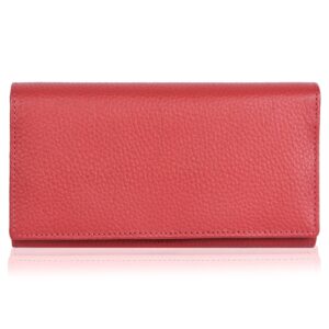 Ozora RFID Block Handmade Bifold Leather Wallet with Multi Card Holders, Travel Purse for Women (Red Floater)