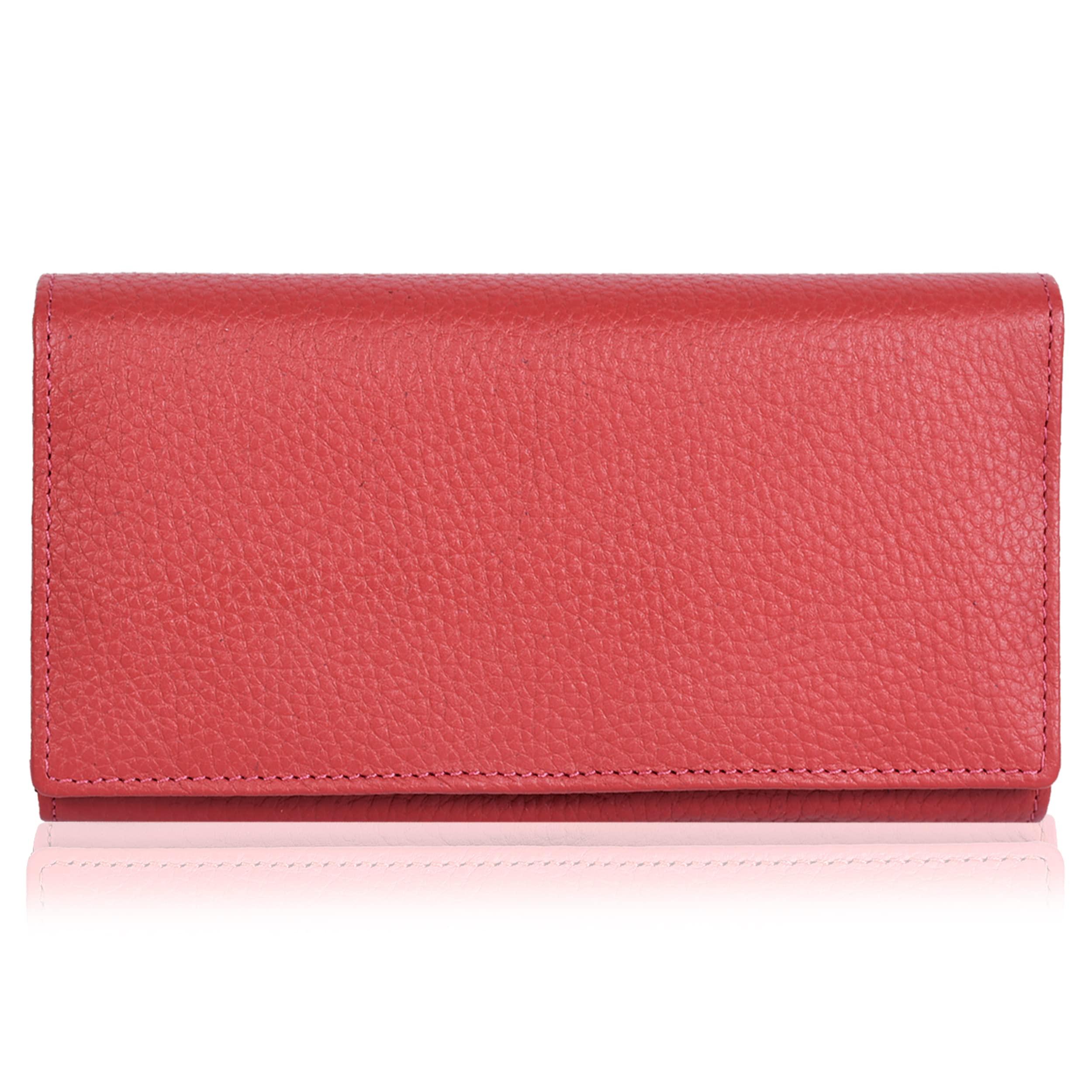 Ozora RFID Block Handmade Bifold Leather Wallet with Multi Card Holders, Travel Purse for Women (Red Floater)