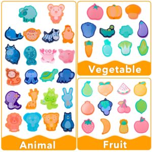 50PCS Wooden Lacing Beads,Animals Fruits Threading Beads Set,Wooden Preschool Learning Lacing Toys,Vegetable Stringing Toy,Montessori Educational Threading Toy for Toddlers 3 4 5 6 Year Old Boys Girls