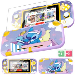 oqpa for nintendo switch lite 2019 case for girls boys kids pc cute kawai cartoon character design cool fun slim protective cases hard shell cover with screen protector glass for switch lite,hat stitc