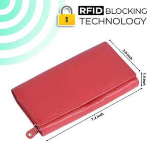 Ozora RFID Block Handmade Bifold Leather Wallet with Multi Card Holders, Travel Purse for Women (Red Floater)