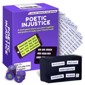 poetic injustice - a word game where you make bad poetry for laughs - funny magnetic notes game and fun party game for ages 17+ - family game night magnet word games