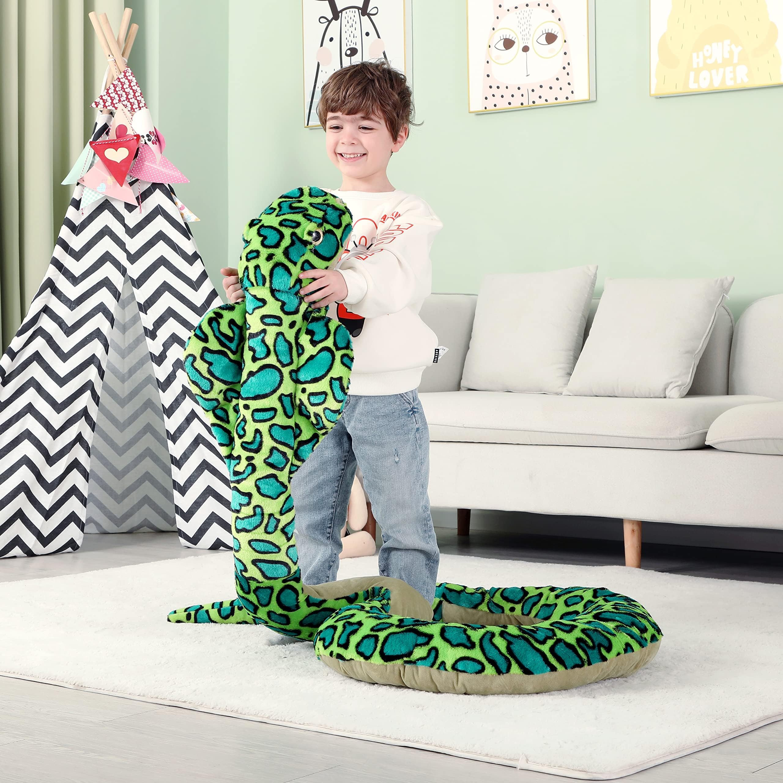 IKASA Giant Snake Stuffed Animal Plush Toy,106" Large Cobra Cute Jumbo Soft Toys,Huge Big Size Fluffy Plushy Fat Oversized Plushie,Gifts for Kids