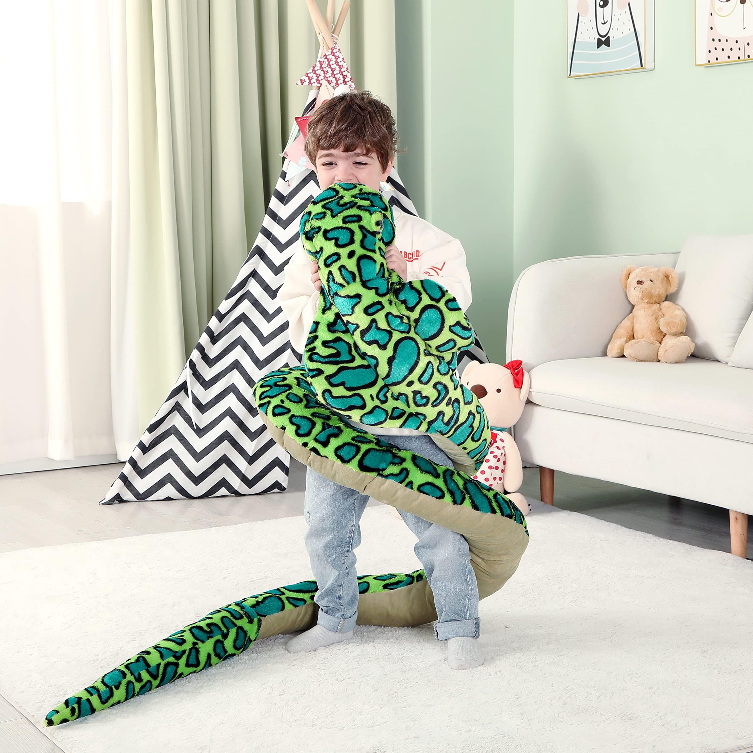 IKASA Giant Snake Stuffed Animal Plush Toy,106" Large Cobra Cute Jumbo Soft Toys,Huge Big Size Fluffy Plushy Fat Oversized Plushie,Gifts for Kids