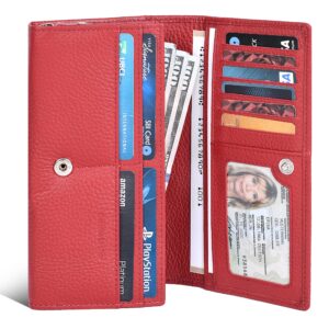 Ozora RFID Block Handmade Bifold Leather Wallet with Multi Card Holders, Travel Purse for Women (Red Floater)