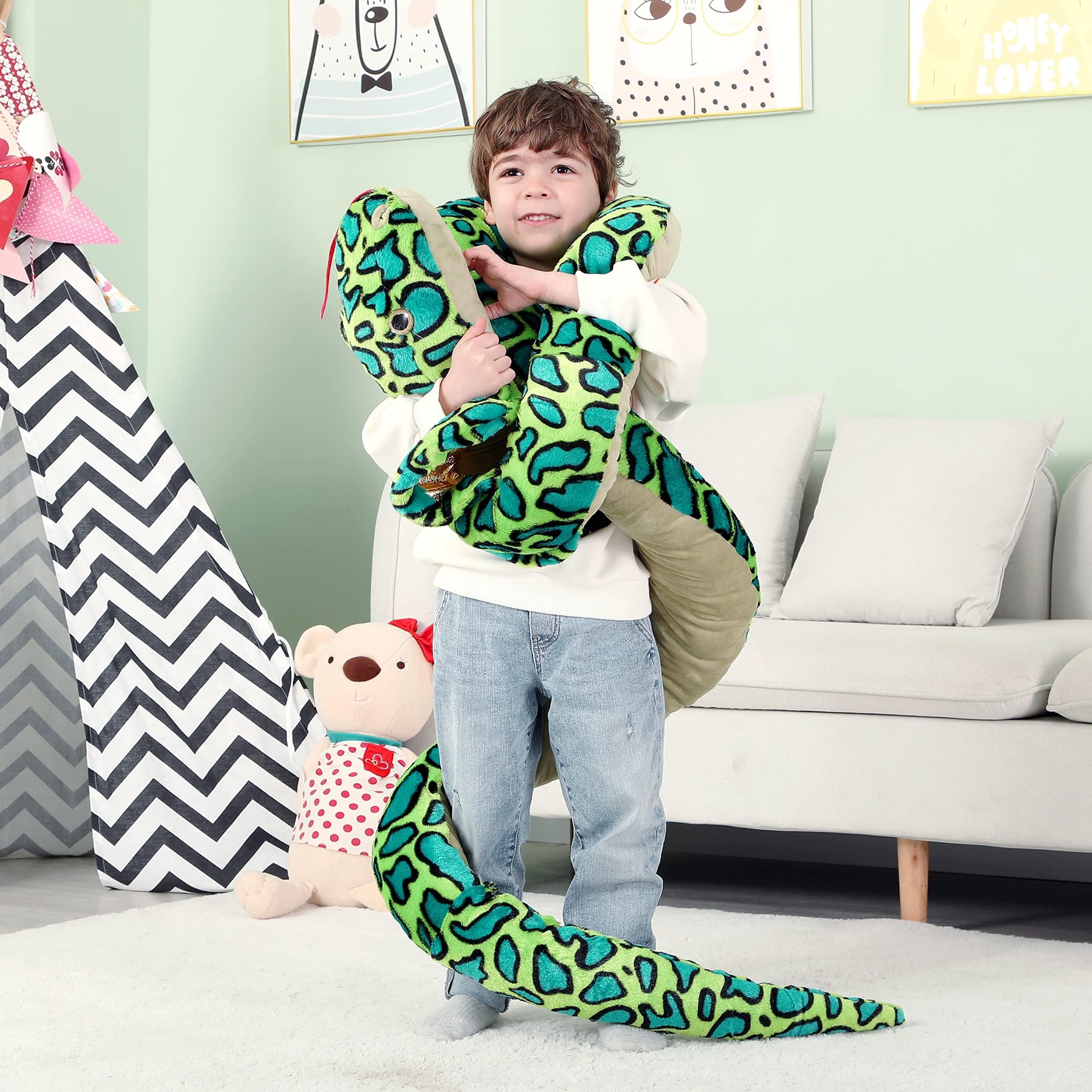 IKASA Giant Snake Stuffed Animal Plush Toy,106" Large Cobra Cute Jumbo Soft Toys,Huge Big Size Fluffy Plushy Fat Oversized Plushie,Gifts for Kids