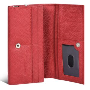 ozora rfid block handmade bifold leather wallet with multi card holders, travel purse for women (red floater)