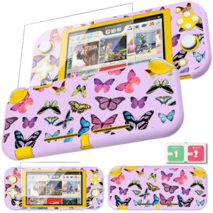 uppuppy (2in1) competible with switch lite case protector with screen protector for girls boys purple butterfly cute slim fashion esthetic design protective case cover hard shell