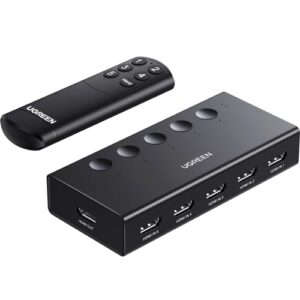 ugreen hdmi switch 5 in 1 out 4k@60hz, hdmi splitter with remote 5 port hdmi switcher selector support 3d cec hdr hdcp2.2 compatible with ps5/4/3 xbox nintendo switch roku tv fire stick black