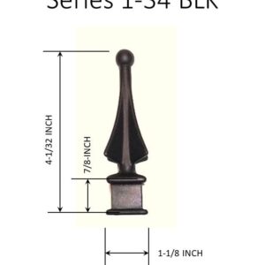 Retrospec Creations 100 Each for 3/4” Black Plastic Finial Tops for Iron Picket Fence 4-Sided Spire - #1-34