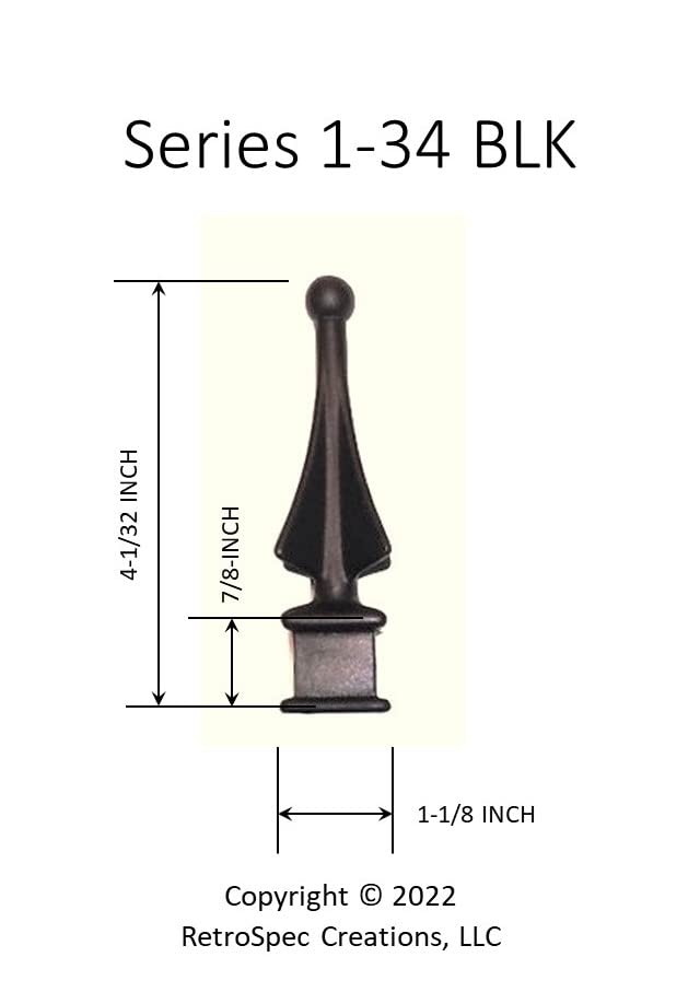 Retrospec Creations 100 Each for 3/4” Black Plastic Finial Tops for Iron Picket Fence 4-Sided Spire - #1-34