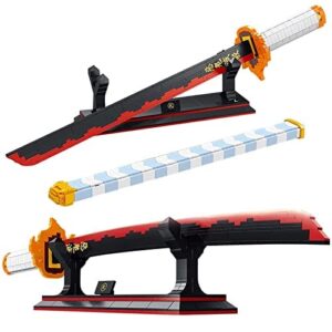 FDEYES Sword Valley Demon Slayer Swords Splicing Building Block Model, 790Pcs Blocks Toys Cosplay Anime Katana, 27in Handmade Samurai Sword Set with Scabbard and Stand