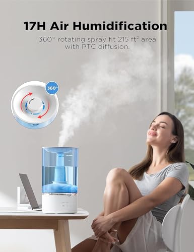 Pelonis Warm and Cool Mist Humidifiers for Bedroom Large Room Home and Baby | Ultrasonic Cool and Warm Mist Humidifier for Plants | Essential Oil Diffuser|4L Tank| Night Light| White