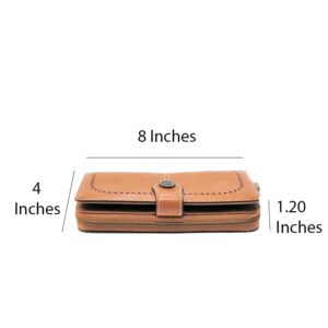 Wallet For Women Leather Credit Card Cash Mobile Phone Holder Large Capacity Wallets With Wristlet (Brown(Pack of 1))