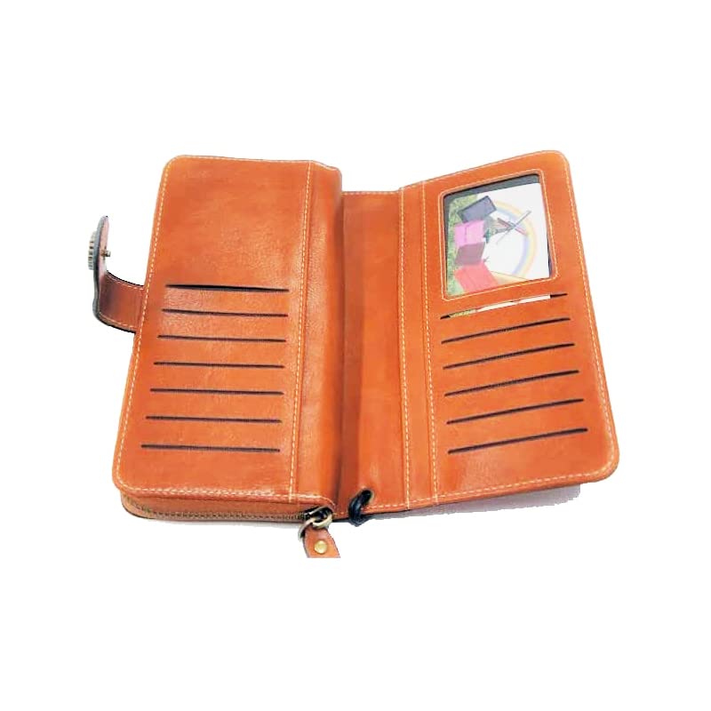 Wallet For Women Leather Credit Card Cash Mobile Phone Holder Large Capacity Wallets With Wristlet (Brown(Pack of 1))