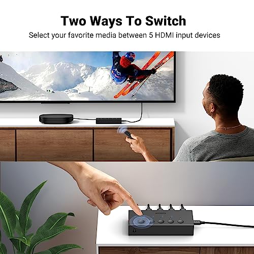 UGREEN HDMI Switch 5 in 1 Out 4K@60Hz, HDMI Splitter with Remote 5 Port HDMI Switcher Selector Support 3D CEC HDR HDCP2.2 Compatible with PS5/4/3 Xbox Nintendo Switch Roku TV Fire Stick Black