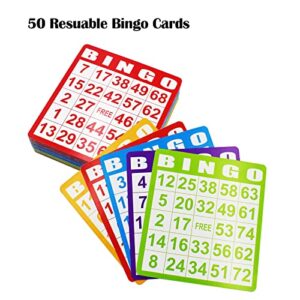 Yuanhe Deluxe Bingo Game Set - Metal Round Cage, 75 Colored Bingo Balls, 50 Bingo Cards, 300 Mixed Chips and Master Board for Large Groups, Parties