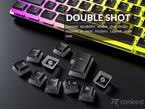 Ranked Pudding v2 PBT Keycaps | 145 Double Shot Translucent ANSI US & ISO Layout | OEM Profile for Full Size, TKL, 75%, 65% and 60% RGB Mechanical Gaming Keyboard (Black)