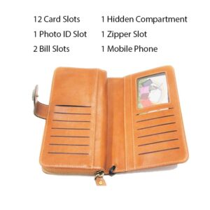 Wallet For Women Leather Credit Card Cash Mobile Phone Holder Large Capacity Wallets With Wristlet (Brown(Pack of 1))