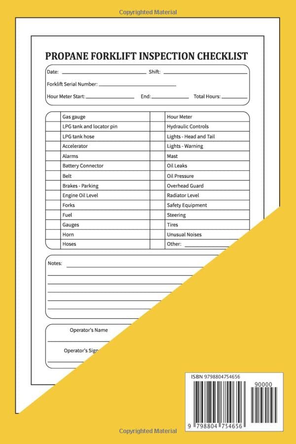 Propane Forklift Inspection Checklist Log: 365 Pages Propane Forklift Log Book With Daily Inspection