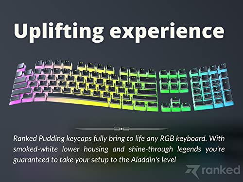 Ranked Pudding v2 PBT Keycaps | 145 Double Shot Translucent ANSI US & ISO Layout | OEM Profile for Full Size, TKL, 75%, 65% and 60% RGB Mechanical Gaming Keyboard (Black)